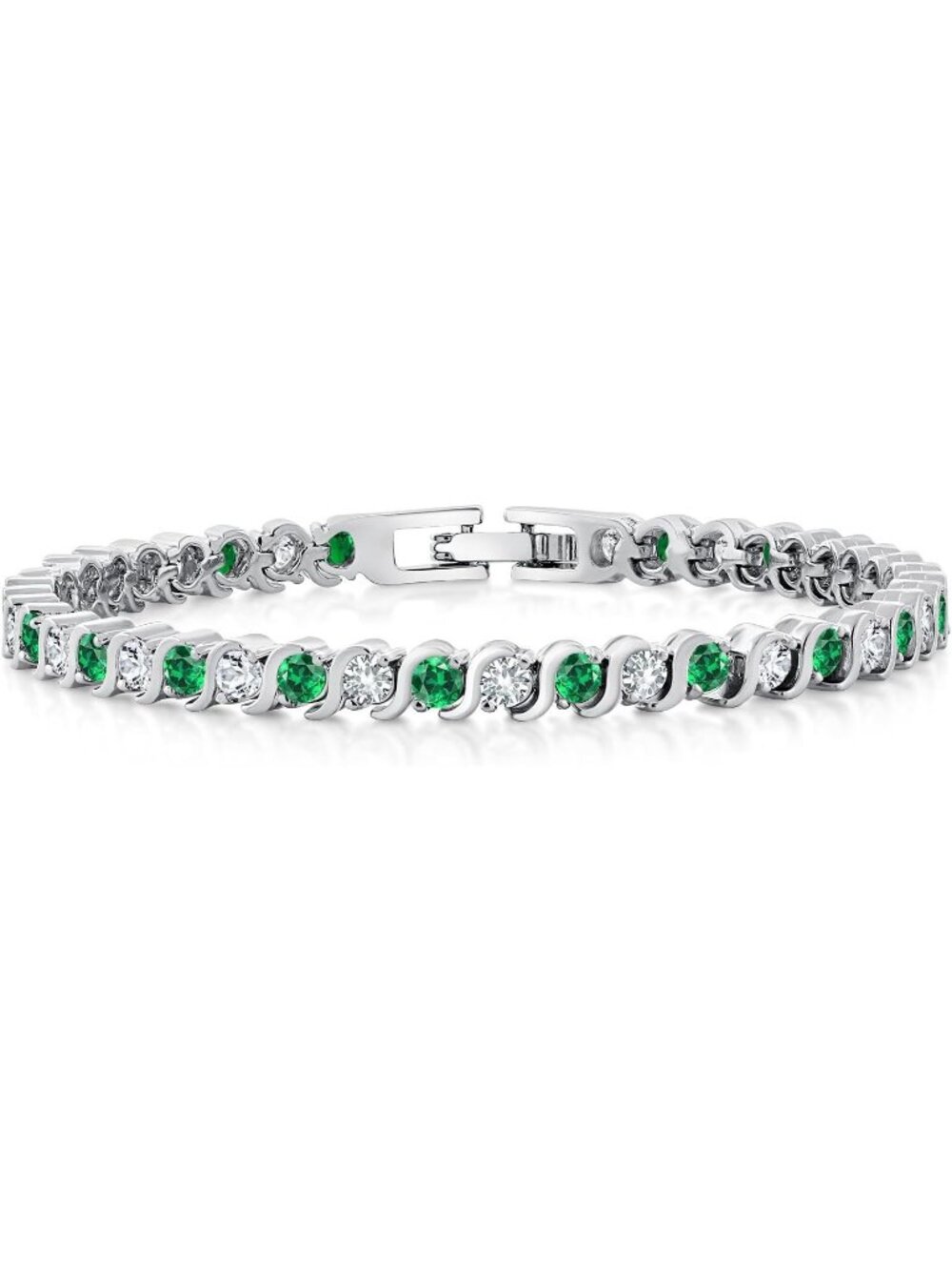 Women's Green 3mm 4.5 Cttw 7 Inch Gold Plated Sapphire Hypoallergenic Bracelet